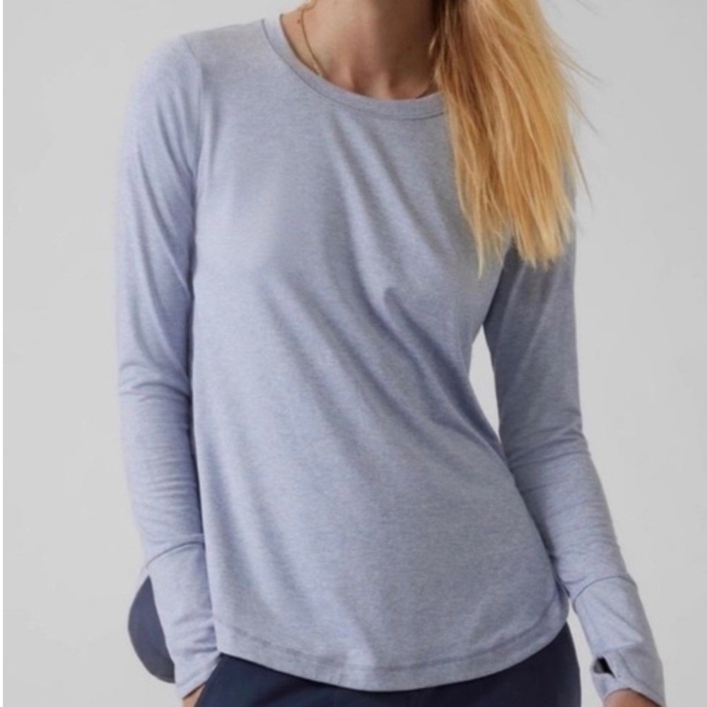 Athleta Uptempo Lavender Long Sleeve, Curved Hem Top, Small, Athleisure, Workout